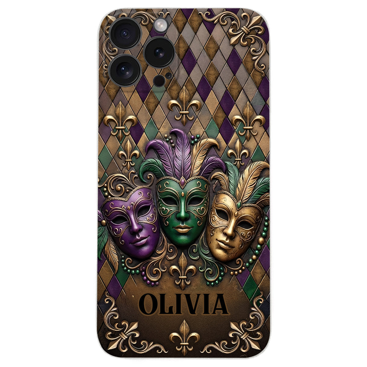 Mardi Gras Fleur de Lis - Personalized Mardi Gras Leather Phone Case