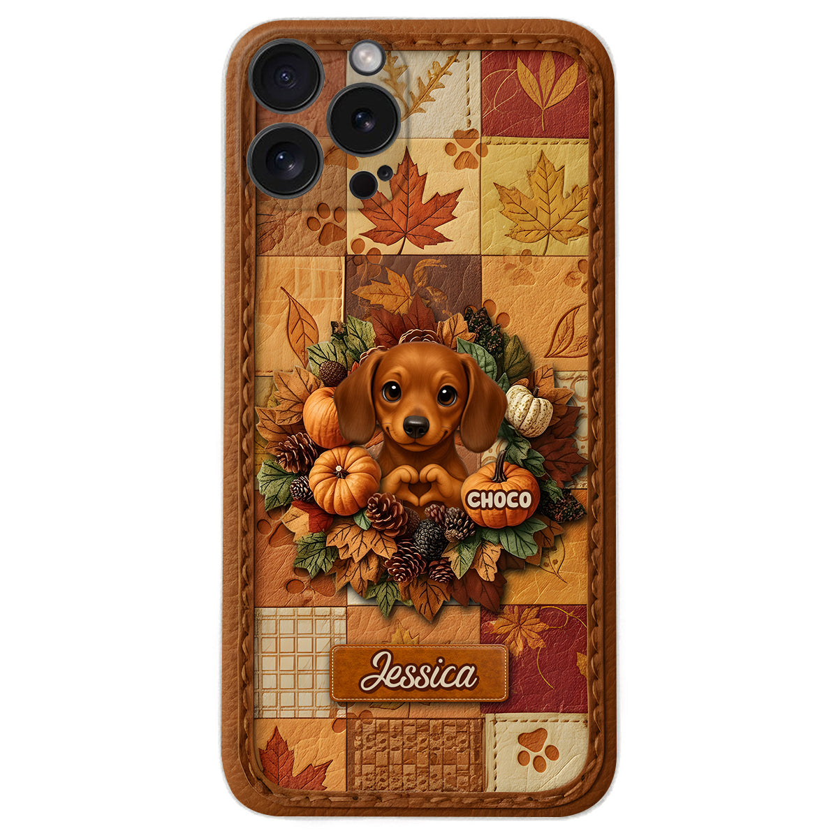 Welcome Fall - Personalized Dog Leather Phone Case