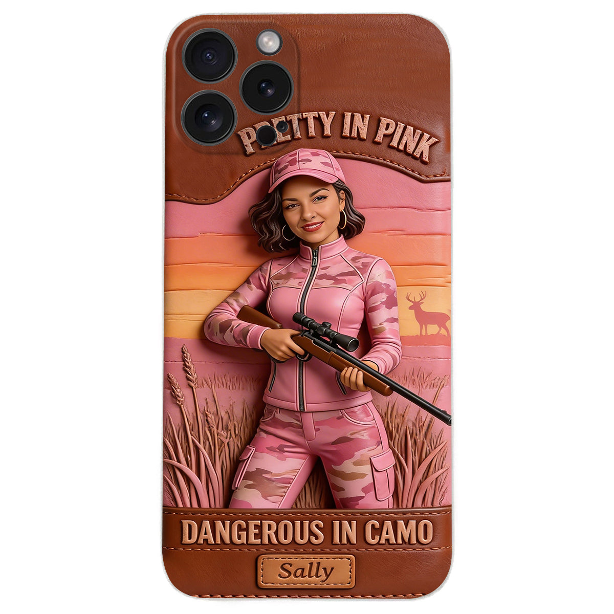 Custom Any Photo Dangerous In Camo - Personalized Hunting Leather Phone Case