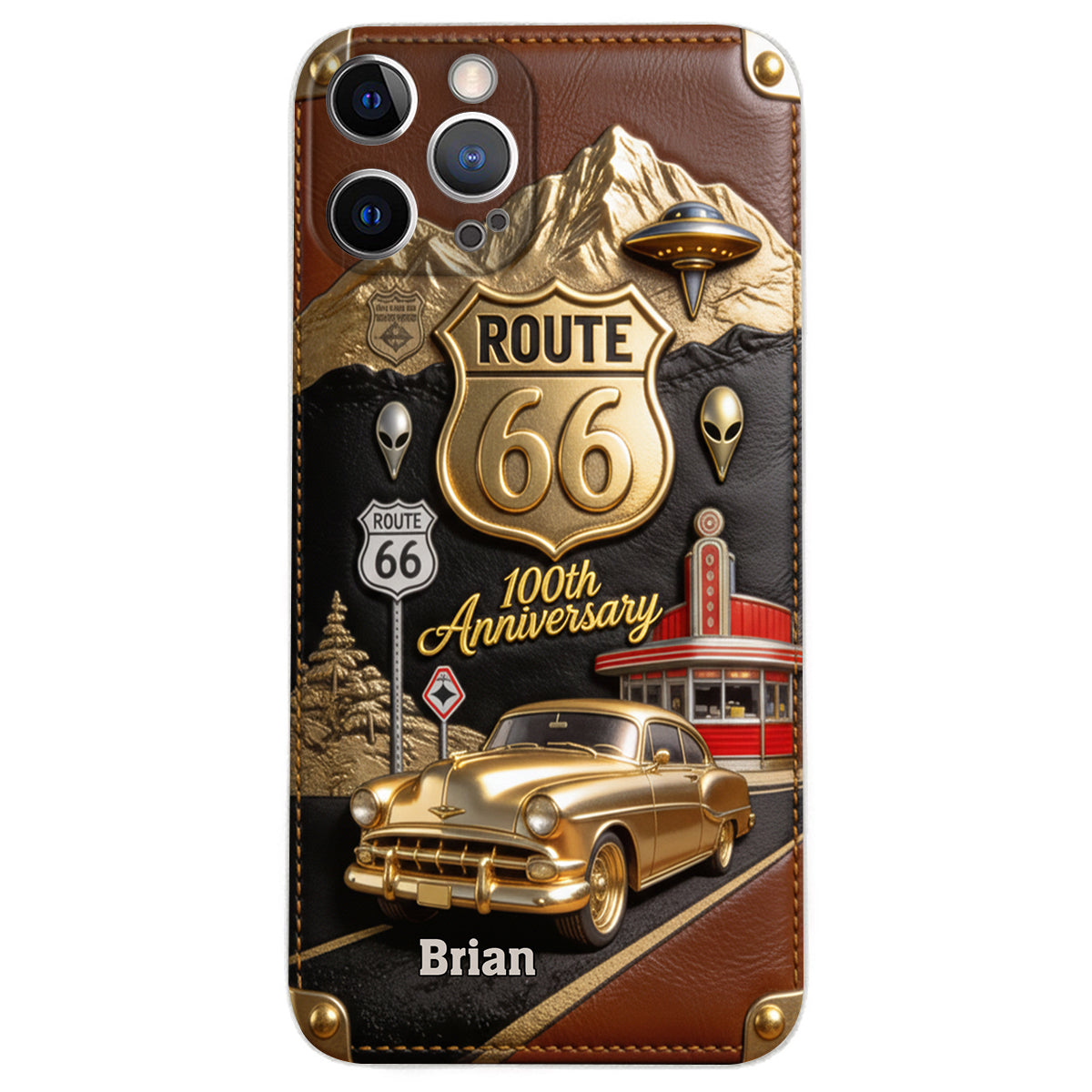 Route 66 100th Anniversary - Personalized Car Lover Leather Phone Case