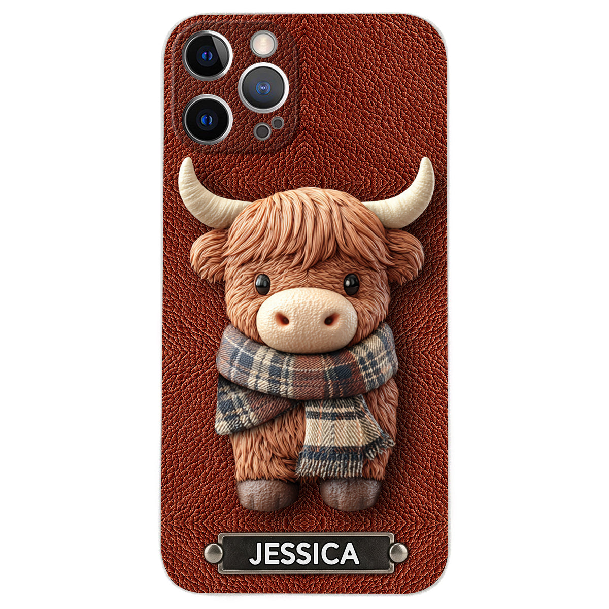 Adorable Highland Cow - Personalized Highland Cow Leather Phone Case