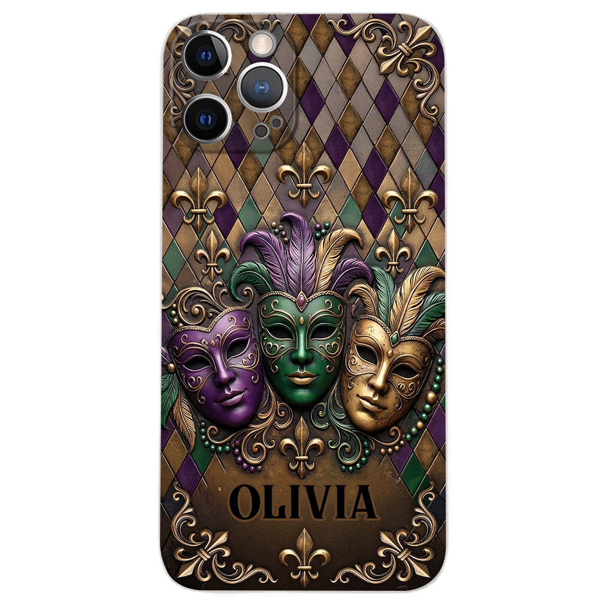 Mardi Gras Fleur de Lis - Personalized Mardi Gras Leather Phone Case