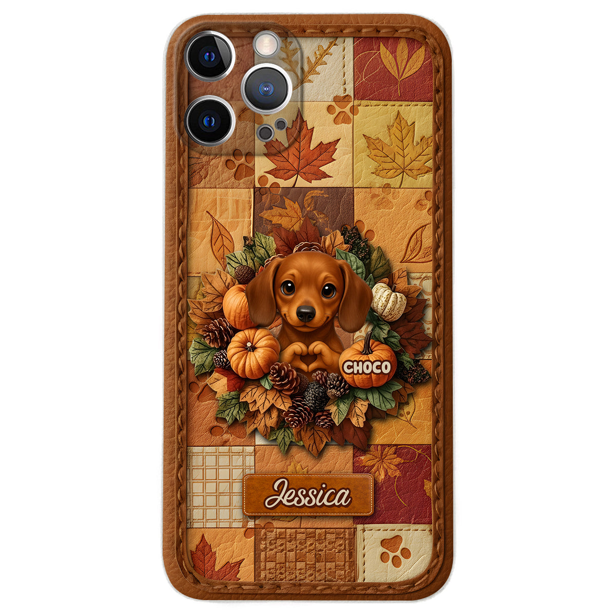 Welcome Fall - Personalized Dog Leather Phone Case