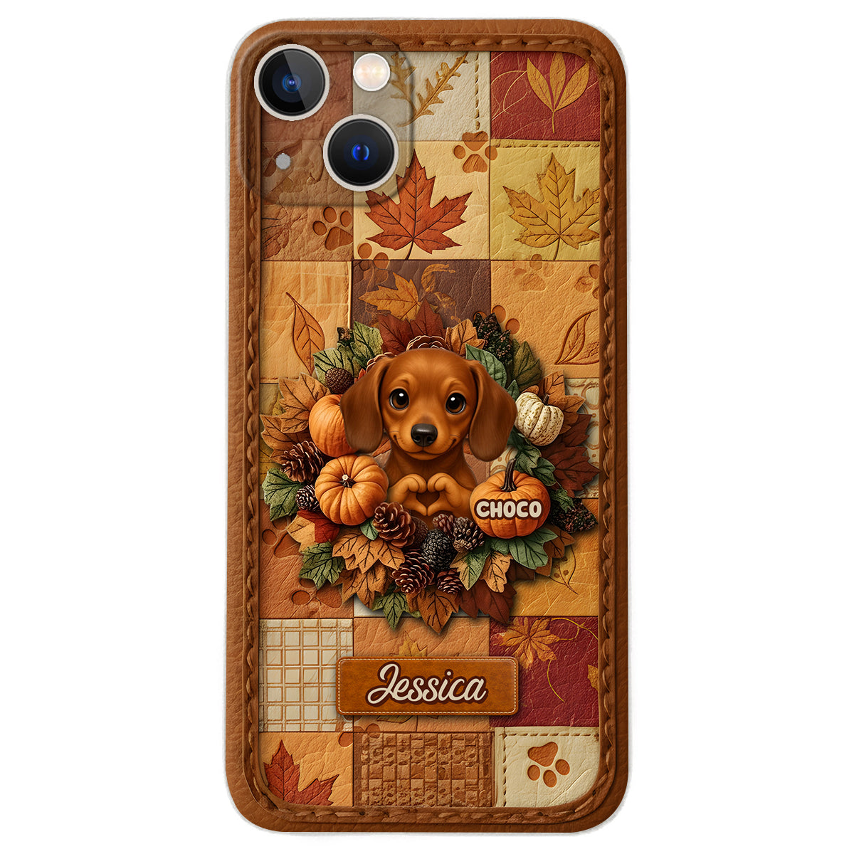Welcome Fall - Personalized Dog Leather Phone Case
