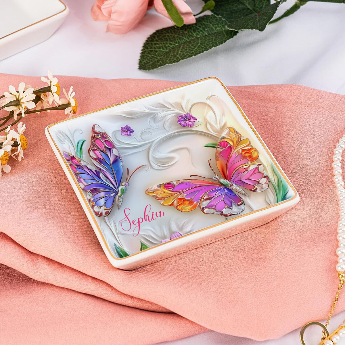 Stunning Butterfly - Personalized Butterfly Fully Printed Jewelry Dish