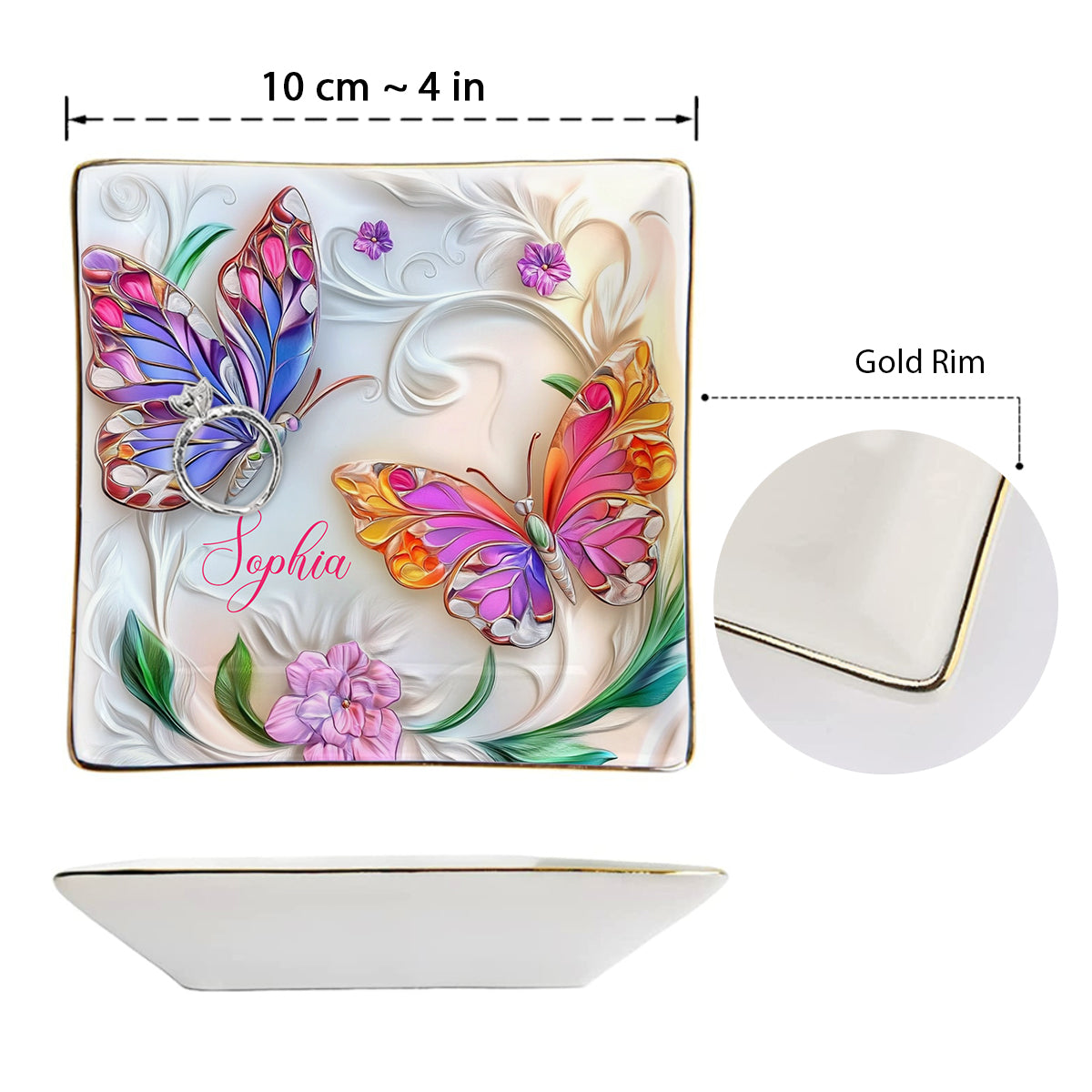 Stunning Butterfly - Personalized Butterfly Fully Printed Jewelry Dish