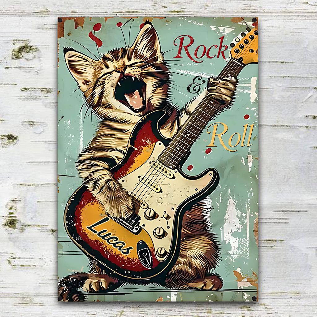 Rock & Roll - Personalized Guitar Rectangle Metal Sign
