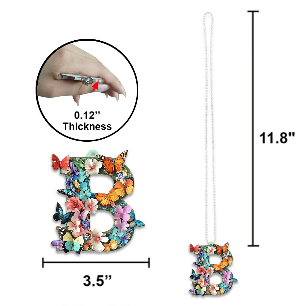 Flowers And Butterflies Letter - Personalized Butterfly Car Ornament