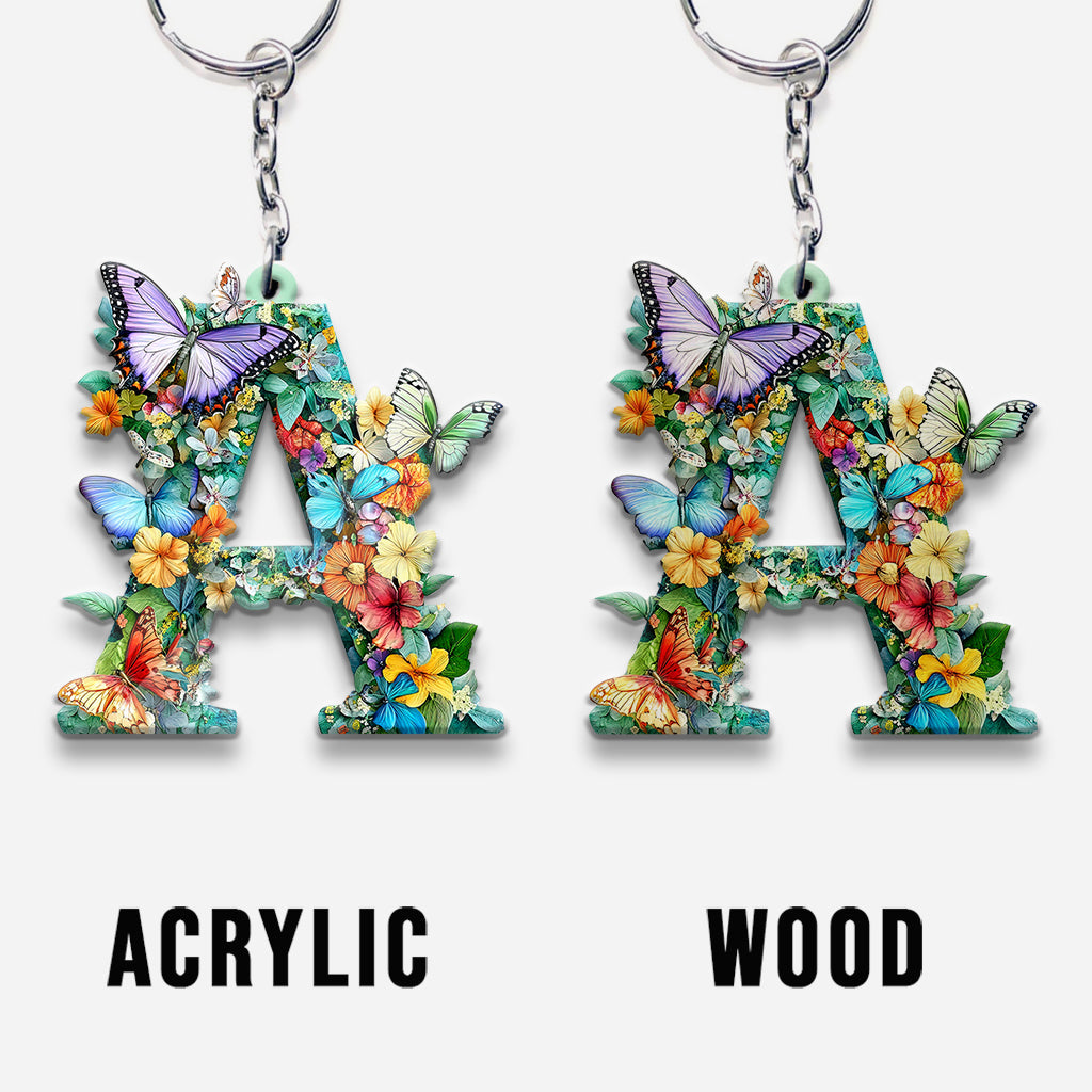 Flowers And Butterflies Letter - Personalized Butterfly Keychain