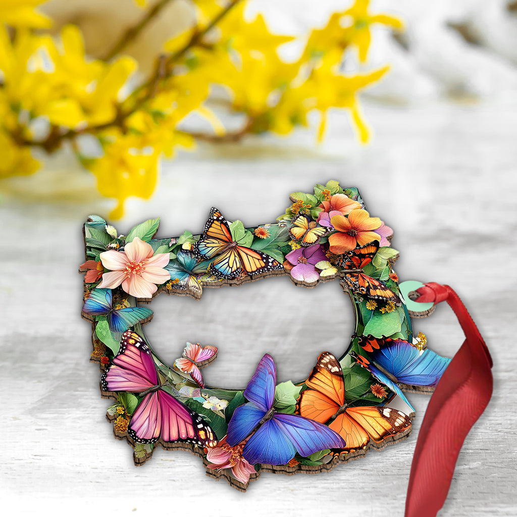 Flowers And Butterflies Letter - Personalized Butterfly Ornament