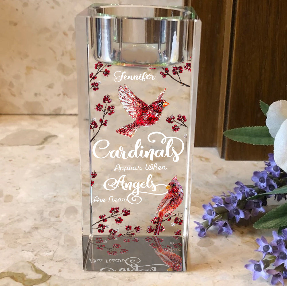 Cardinals Appear When Angels Are Near - Personalized Memorial Glass Candle Holder