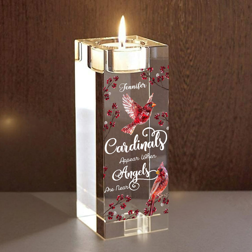 Cardinals Appear When Angels Are Near - Personalized Memorial Glass Candle Holder