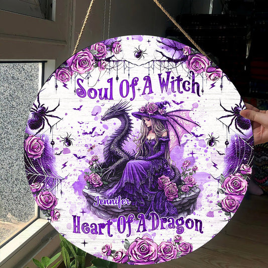 Soul Of A Witch Heart Of A Dragon - Personalized Witch Round Wood Sign