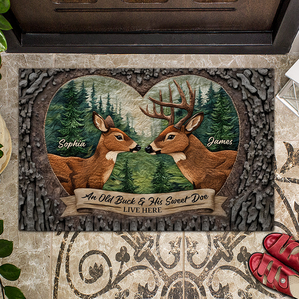 An Old Buck & His Sweet Doe - Personalized Hunting Doormat