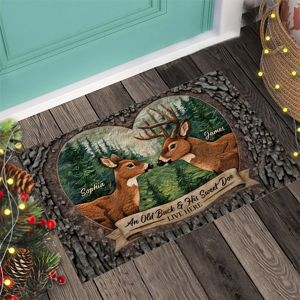 An Old Buck & His Sweet Doe - Personalized Hunting Doormat