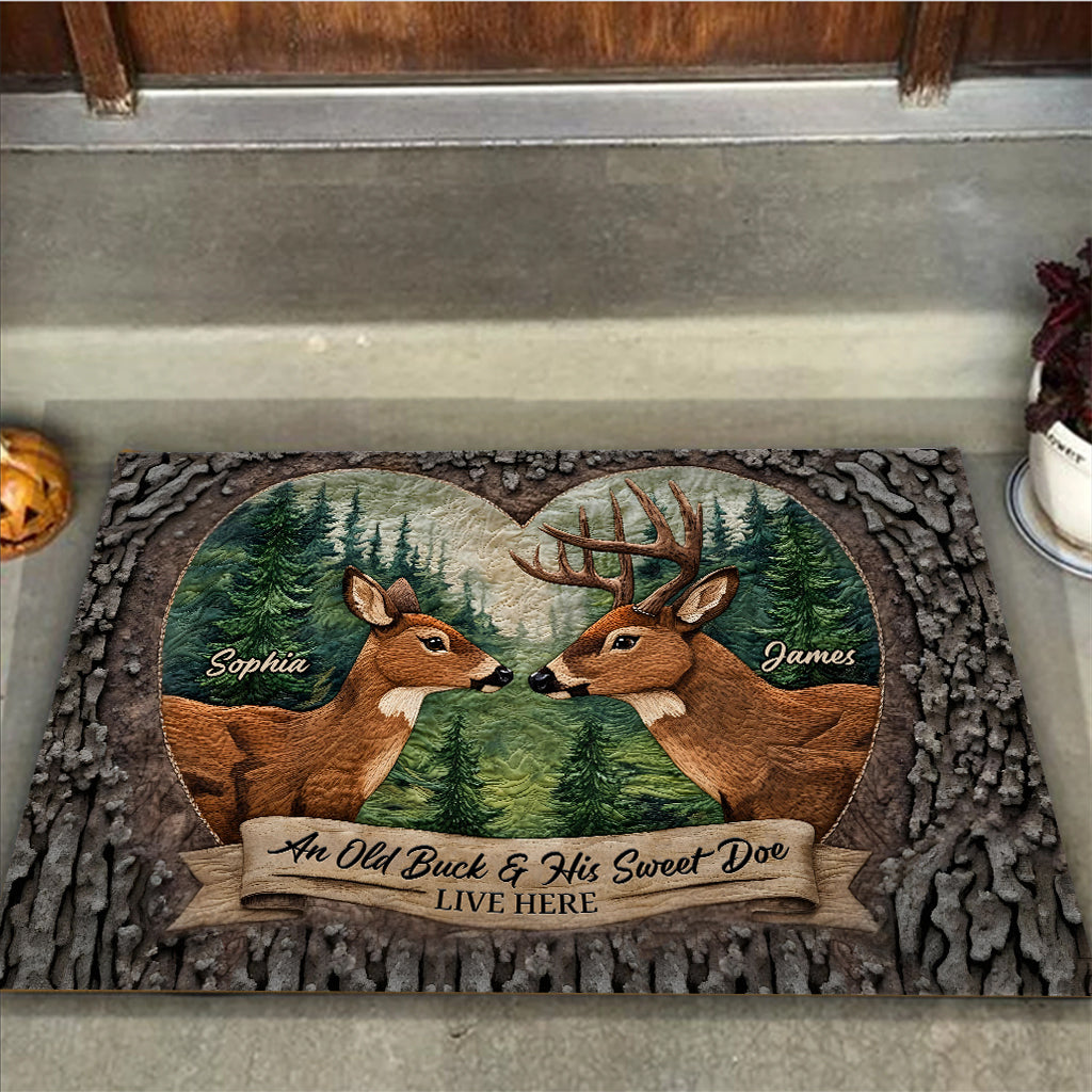An Old Buck & His Sweet Doe - Personalized Hunting Doormat