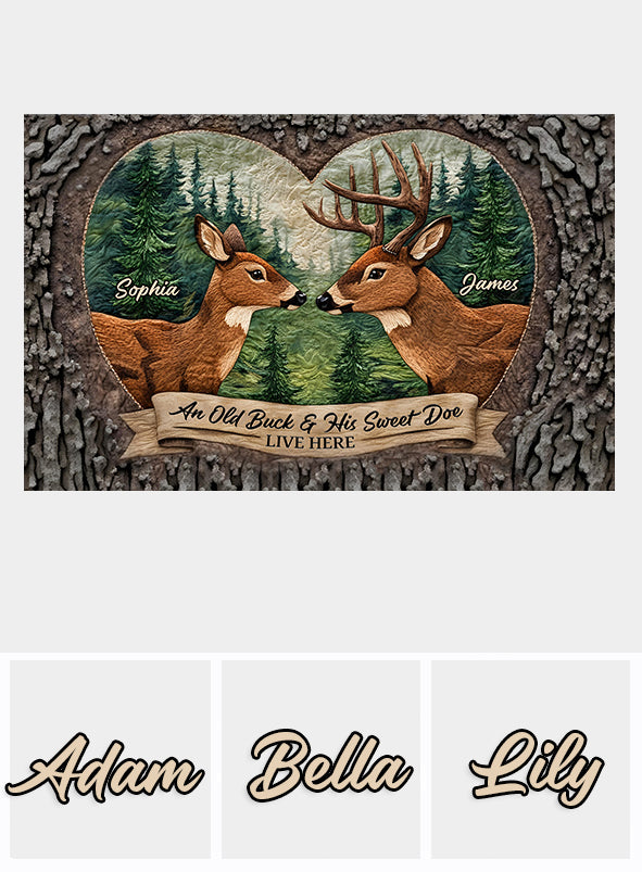 An Old Buck & His Sweet Doe - Personalized Hunting Doormat