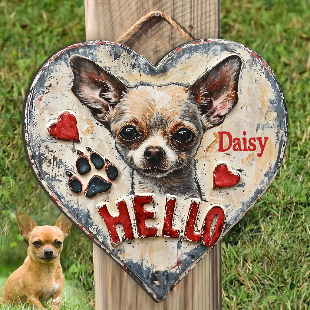 Chihuahua Hello - Personalized Chihuahua Custom Shaped Wood Sign