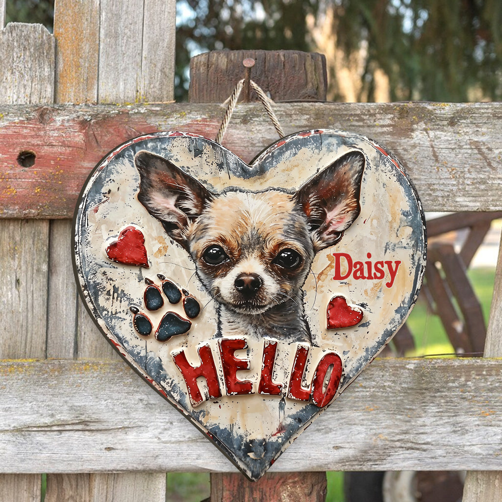 Chihuahua Hello - Personalized Chihuahua Custom Shaped Wood Sign
