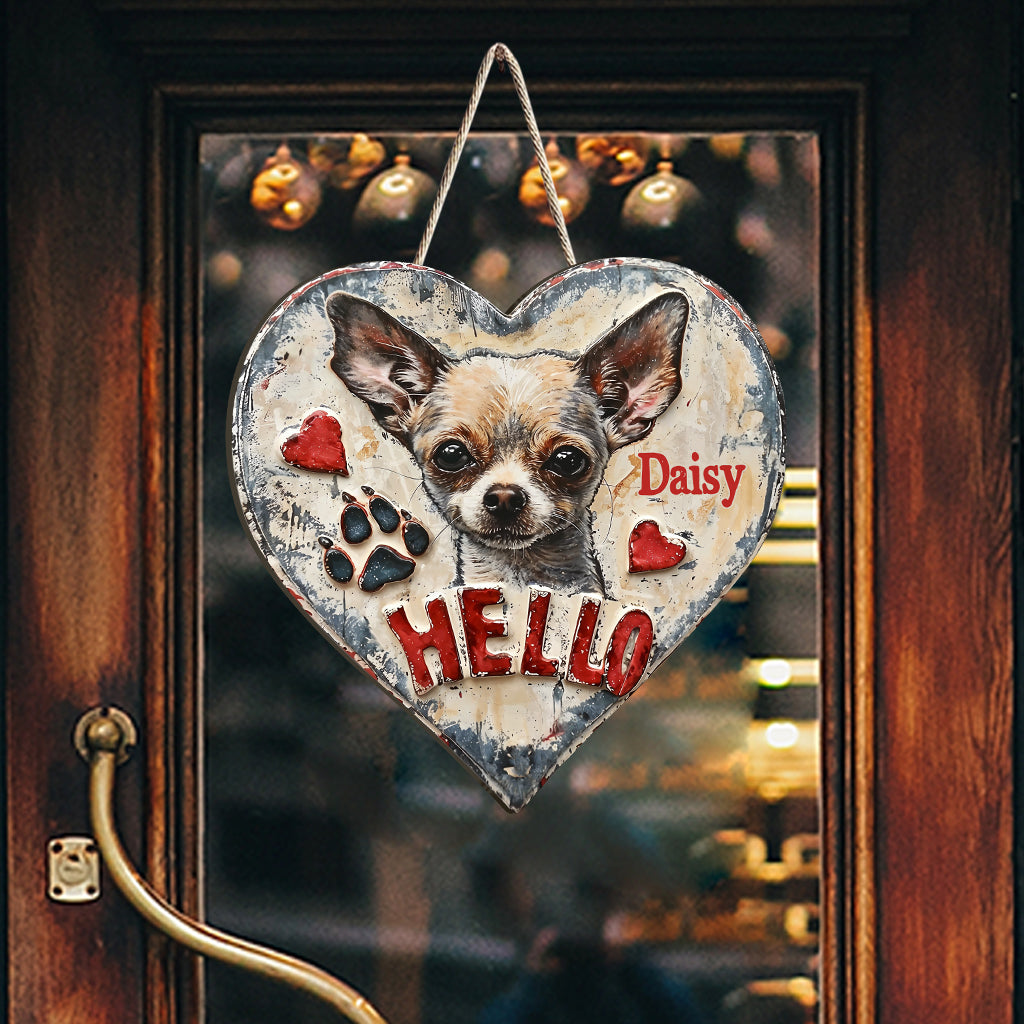 Chihuahua Hello - Personalized Chihuahua Custom Shaped Wood Sign
