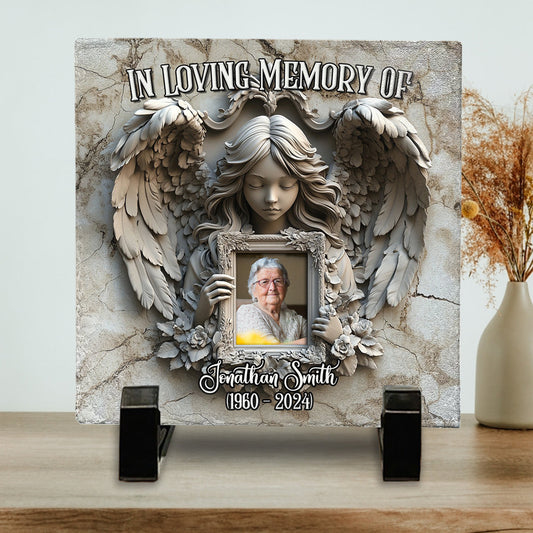 Angel Wings - Personalized Memorial Square Shaped Stone