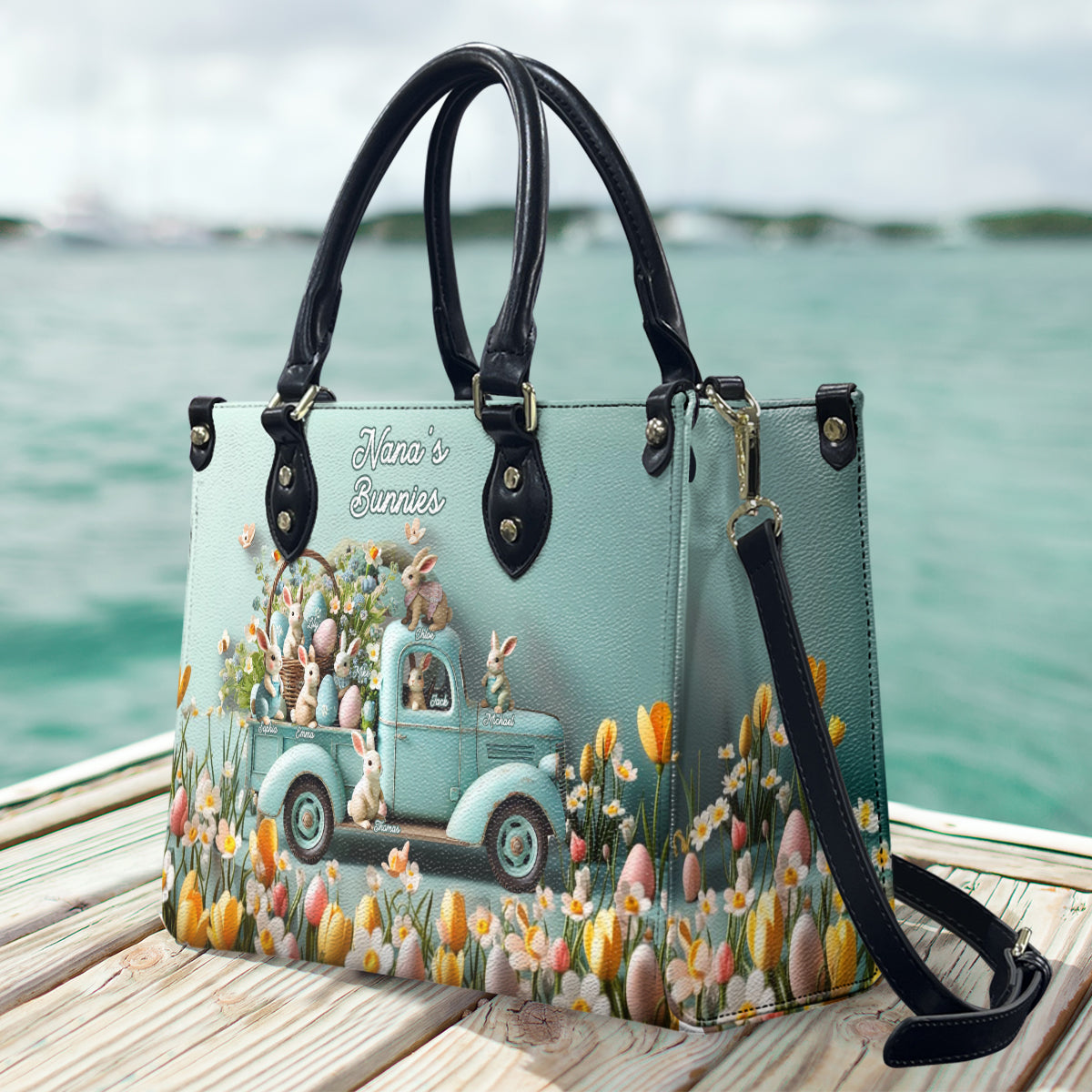 Mama/ Nana's ... Bunnies - Personalized Grandma Leather Handbag