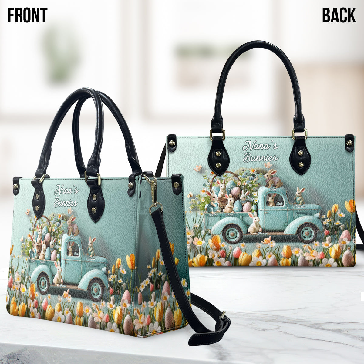 Mama/ Nana's ... Bunnies - Personalized Grandma Leather Handbag