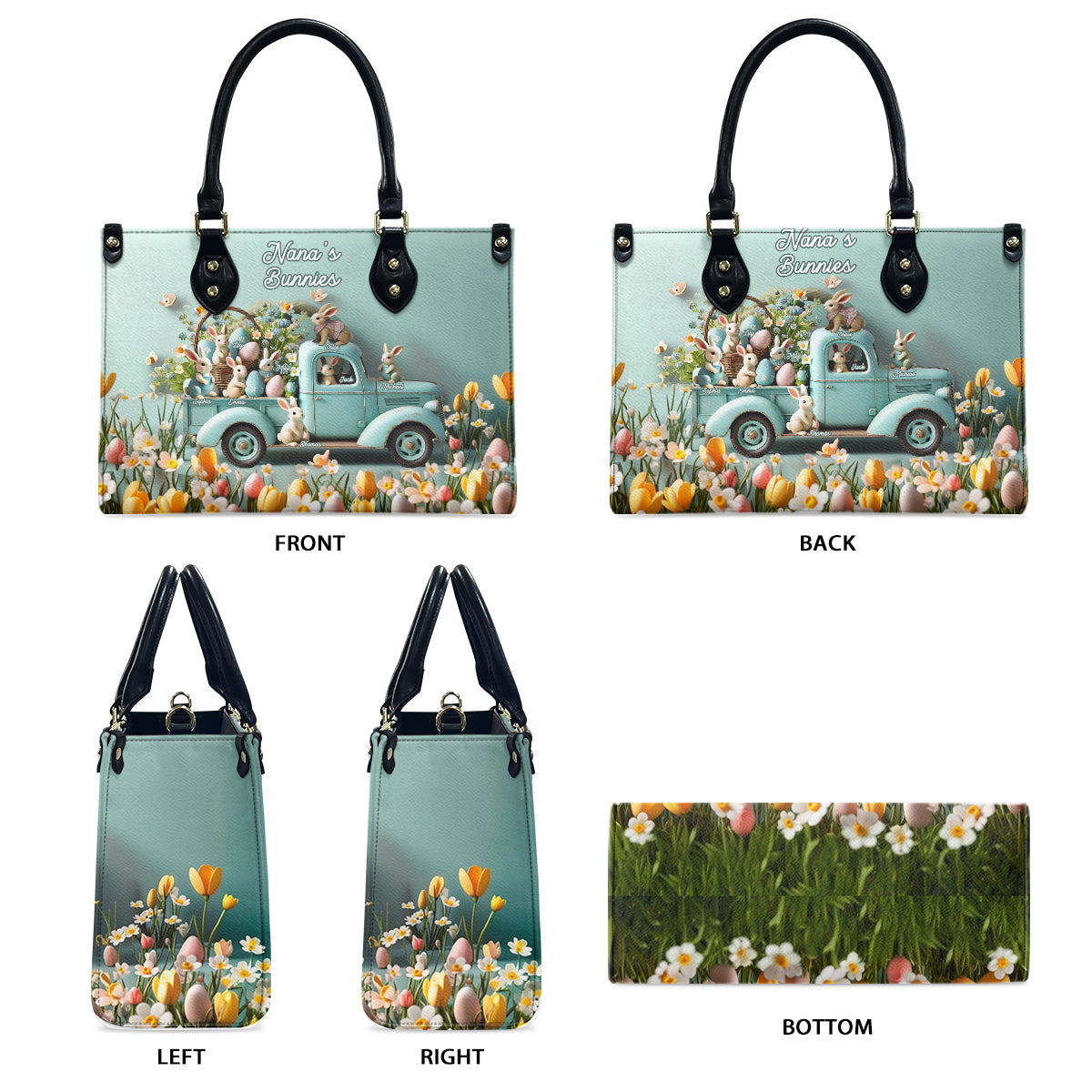 Mama/ Nana's ... Bunnies - Personalized Grandma Leather Handbag