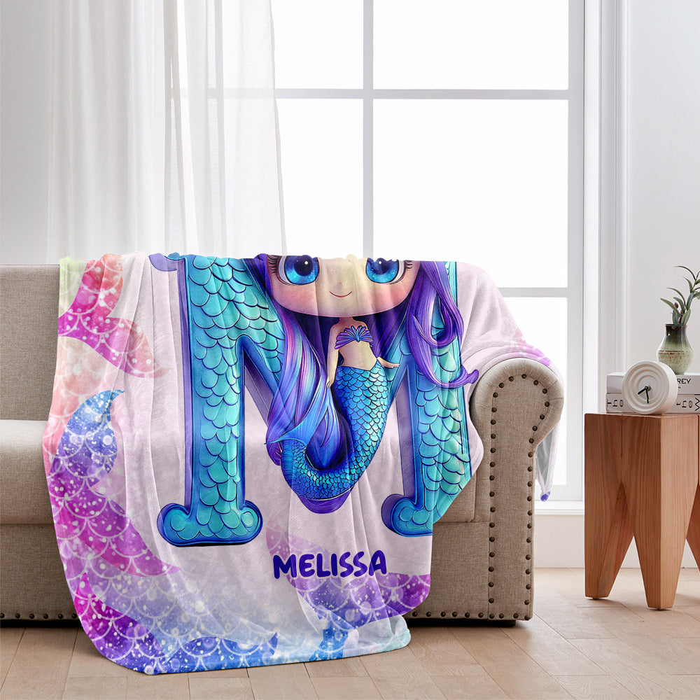 Adorable Mermaid Letter - Personalized Kid Blanket