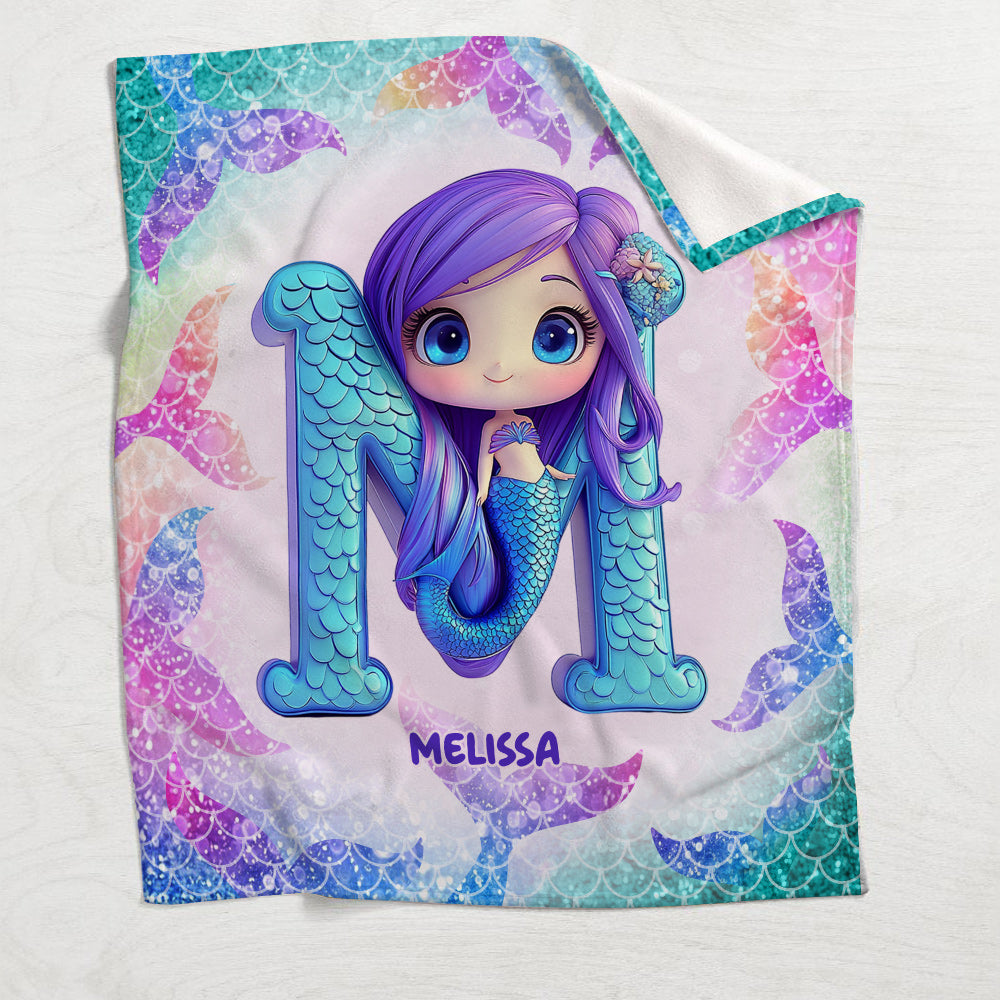 Adorable Mermaid Letter - Personalized Kid Blanket