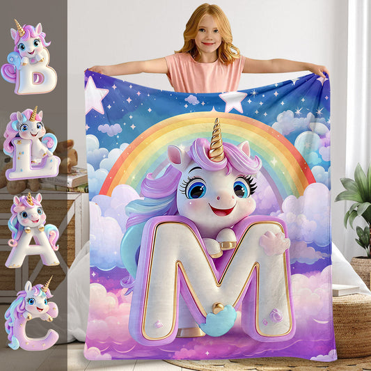 Adorable Unicorn Letter - Personalized Kid Blanket