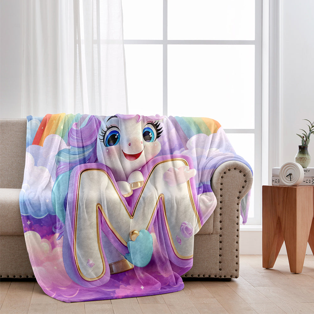 Adorable Unicorn Letter - Personalized Kid Blanket