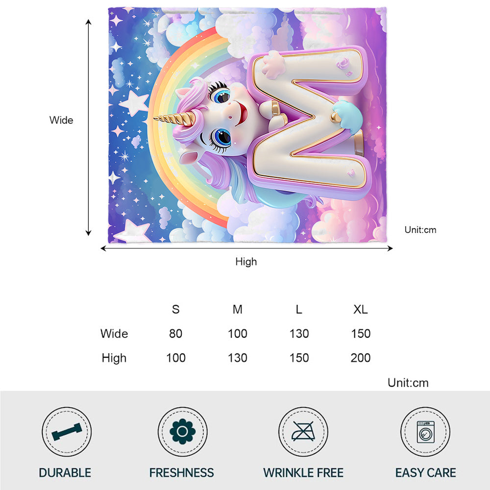 Adorable Unicorn Letter - Personalized Kid Blanket