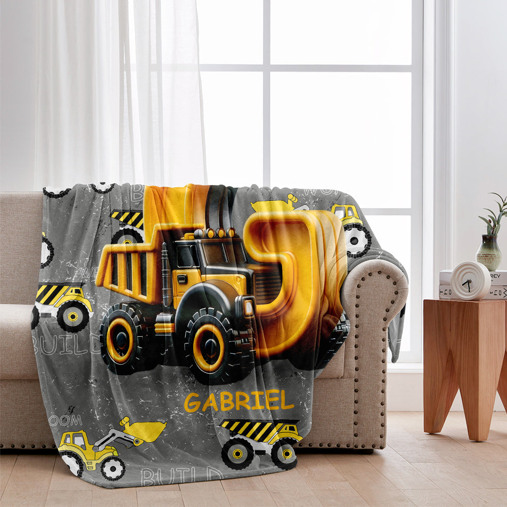 Construction Vehicles Letter - Personalized Kid Blanket