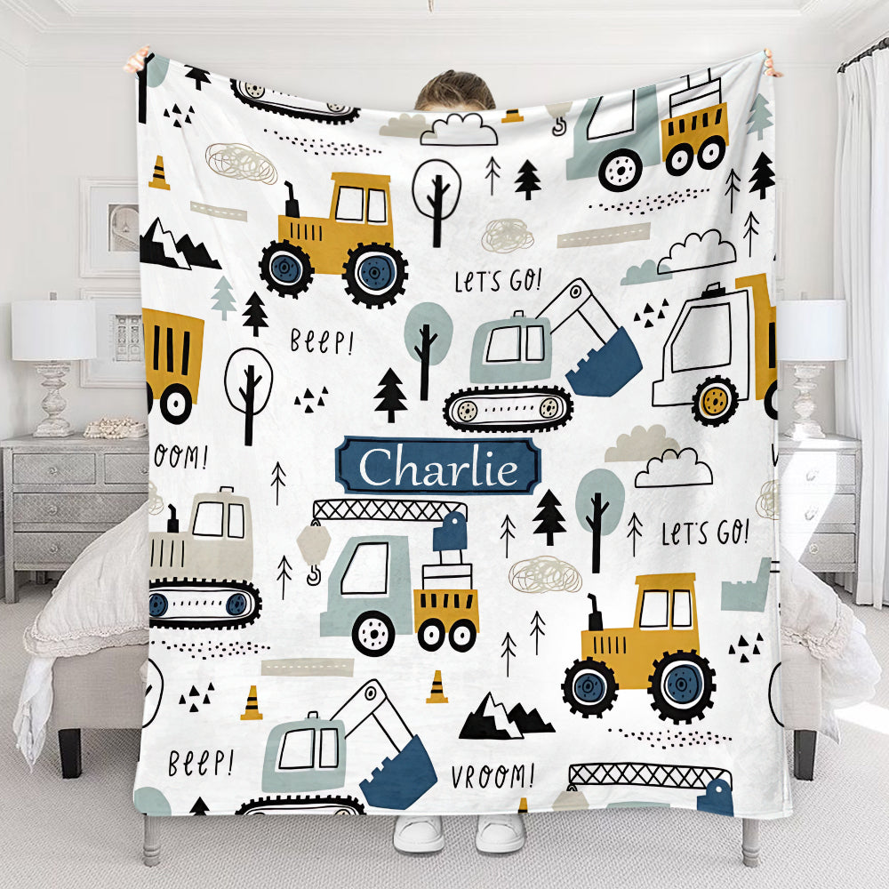 Cute Construction Vehicles - Personalized Kid Blanket