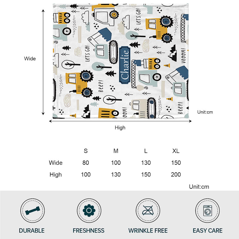 Cute Construction Vehicles - Personalized Kid Blanket