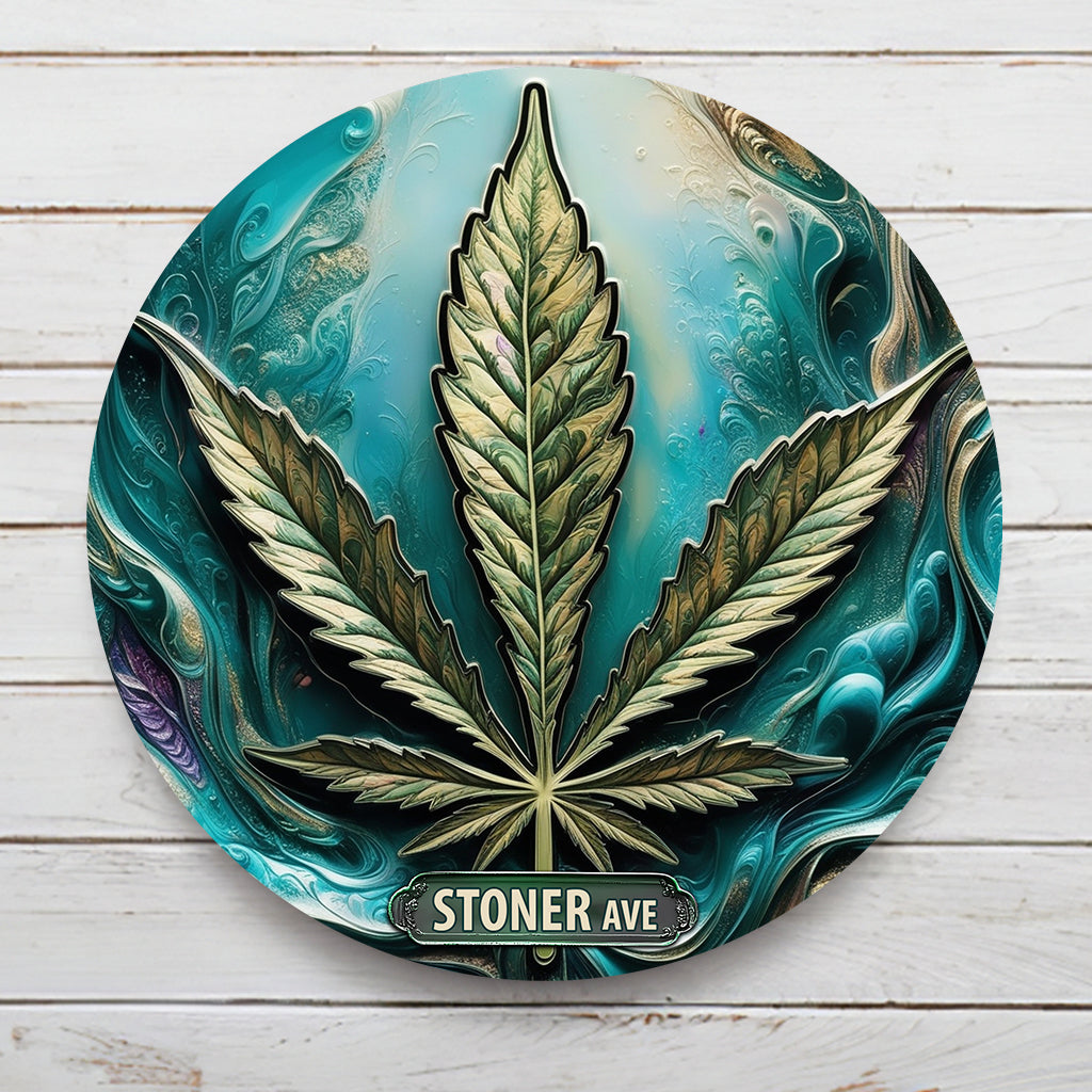 Stoner Avenue - Personalized Weed Round Metal Sign