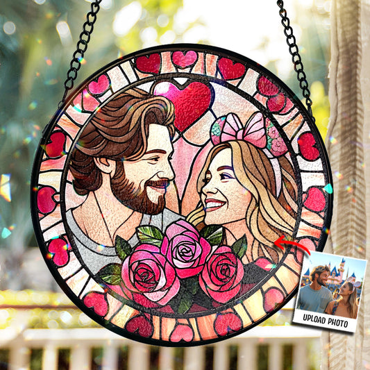 Faux Stained Glass Couples Portrait From Photo - Personalized Couple Stained Glass Suncatcher