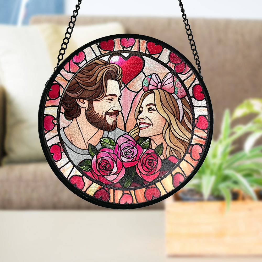 Faux Stained Glass Couples Portrait From Photo - Personalized Couple Stained Glass Suncatcher