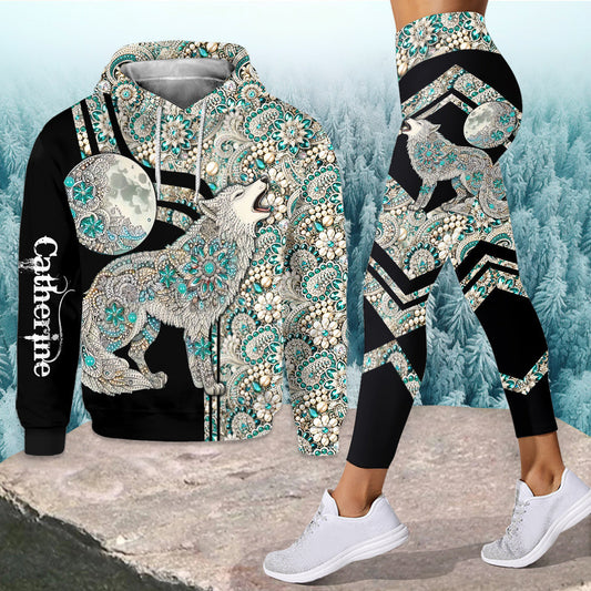 Majestic Snow Wolf - Personalized Wolf Hoodie and Leggings