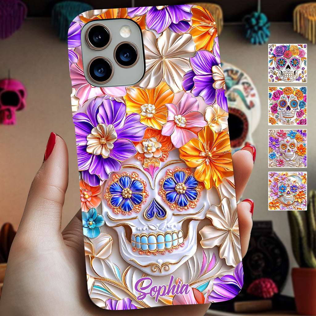 Floral Skull - Personalized Skull Full Print Phone Case