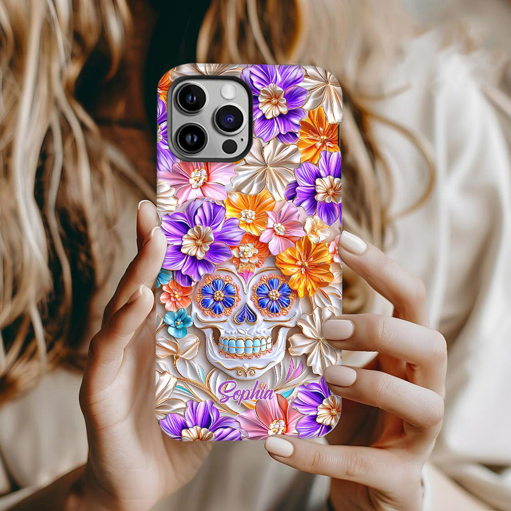 Floral Skull - Personalized Skull Full Print Phone Case