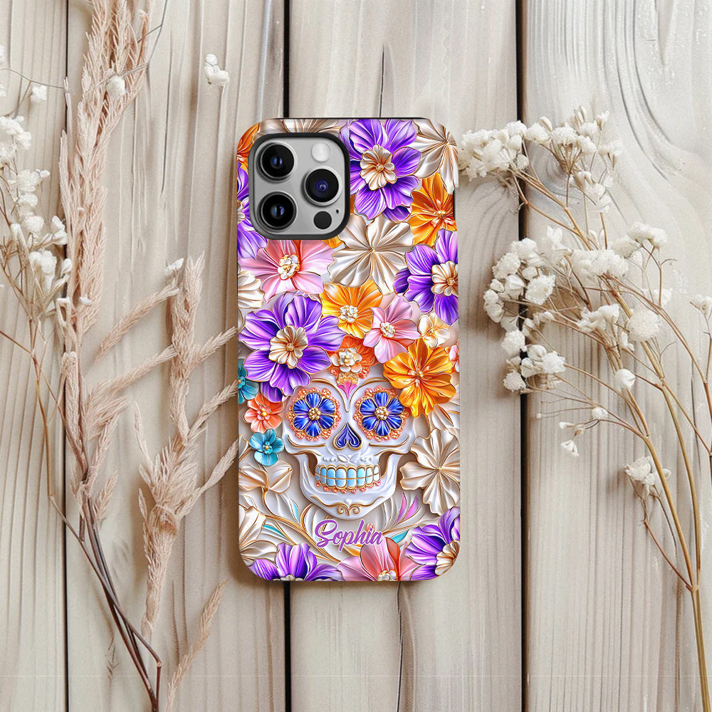 Floral Skull - Personalized Skull Full Print Phone Case
