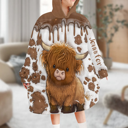 Just A Girl Who Loves Highland Cow - Personalized Blanket Hoodie