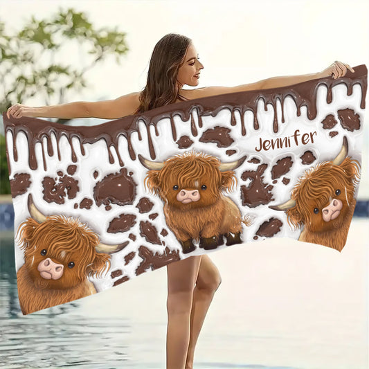 Just A Girl Who Loves Highland Cow - Personalized Highland Cow Quick-dry Beach Towel/ Bath Towel