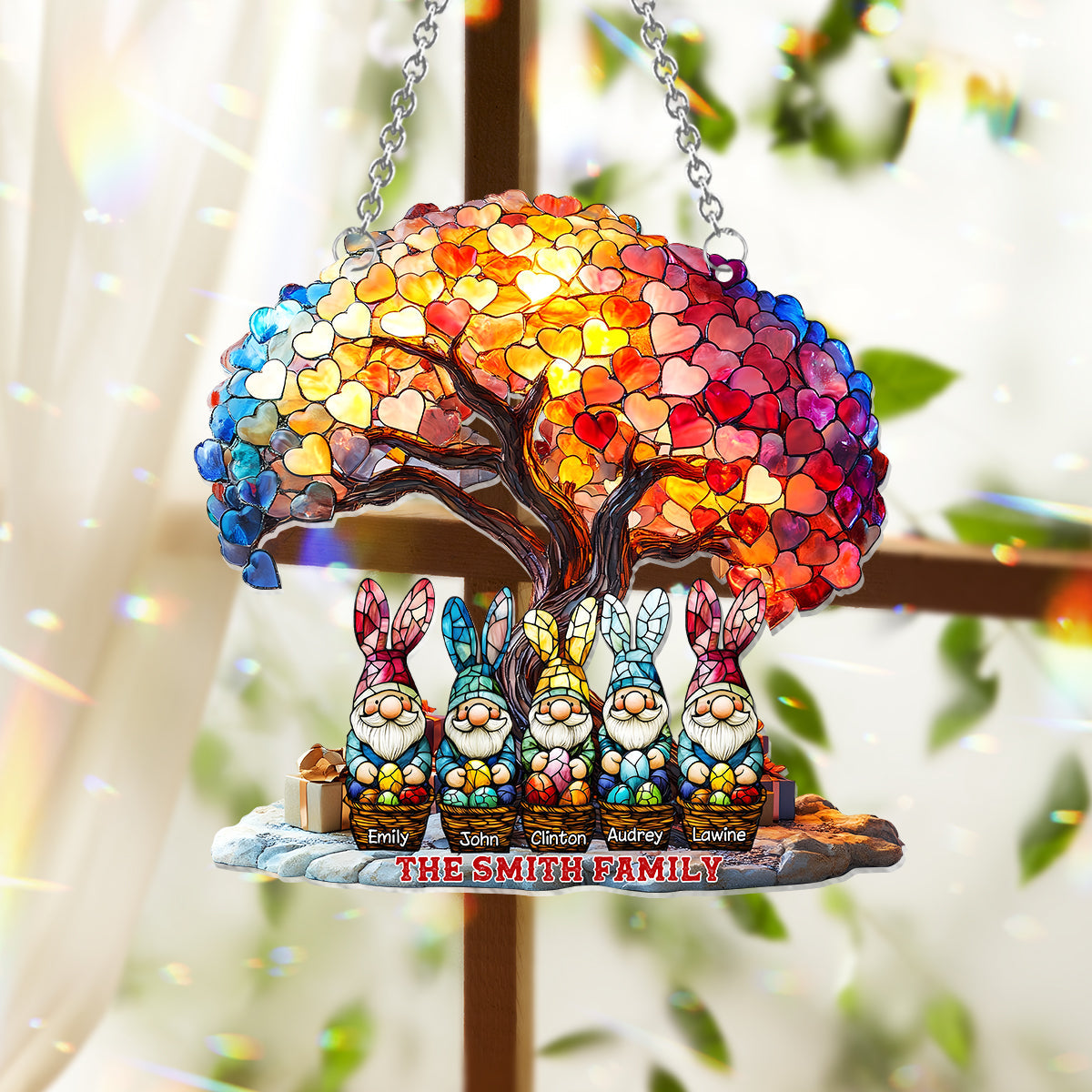 Happy Easter - Personalized Family Window Hanging Suncatcher Ornament