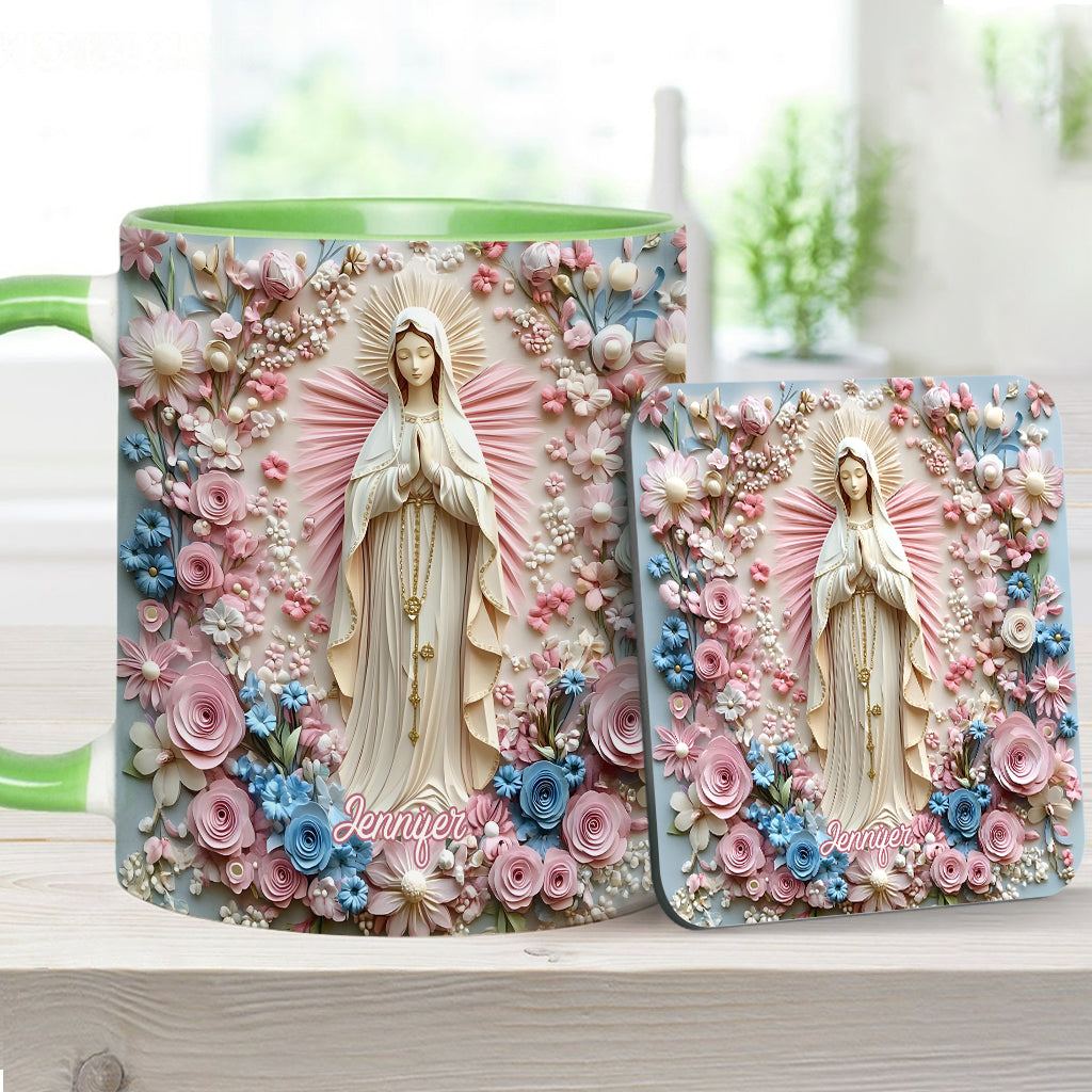 Floral Serenity of Mary - Personalized Christian Accent Mug