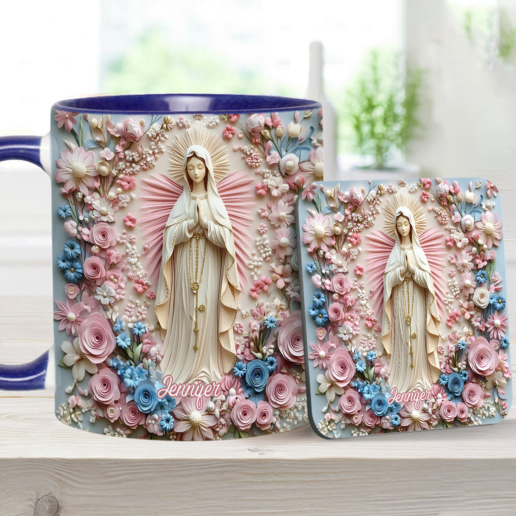 Floral Serenity of Mary - Personalized Christian Accent Mug