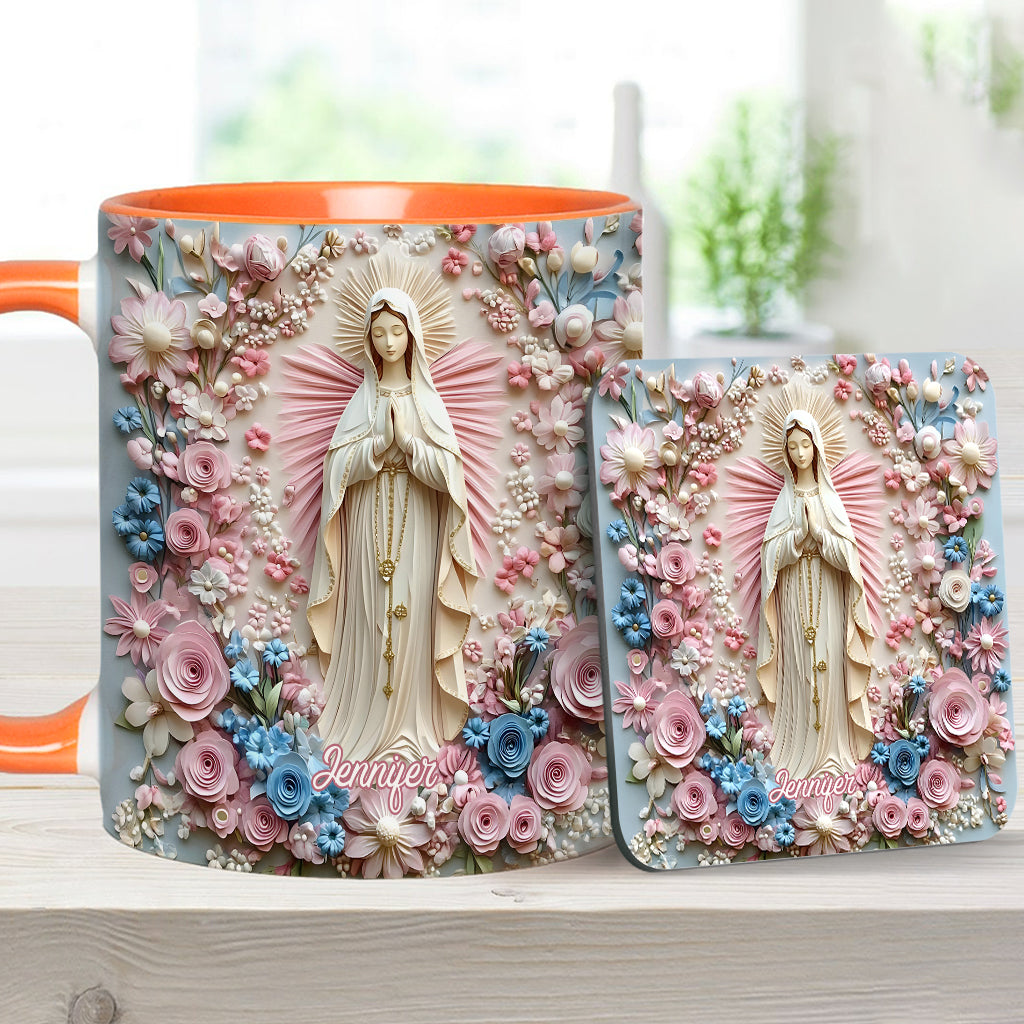 Floral Serenity of Mary - Personalized Christian Accent Mug