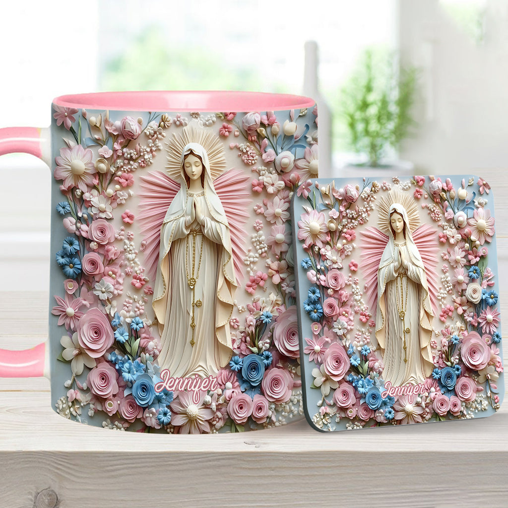 Floral Serenity of Mary - Personalized Christian Accent Mug